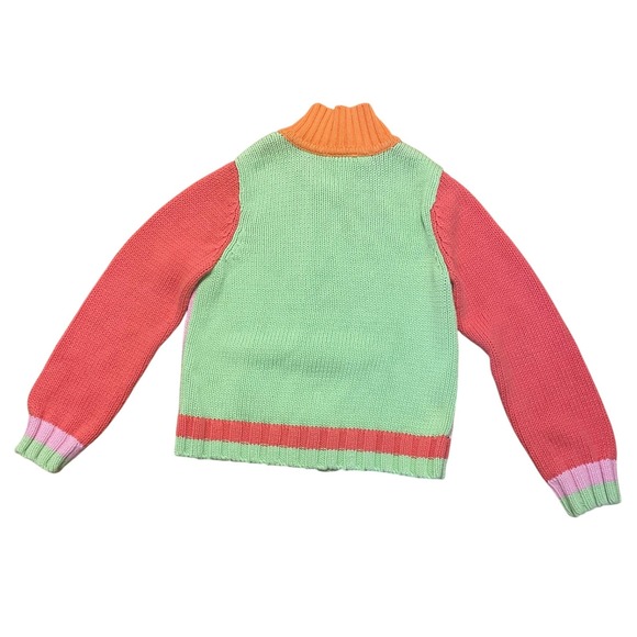 Talbots Kids Girls Size 7 Full Zip Color Block Knit Cotton Cardigan‎ Sweater - Picture 2 of 4